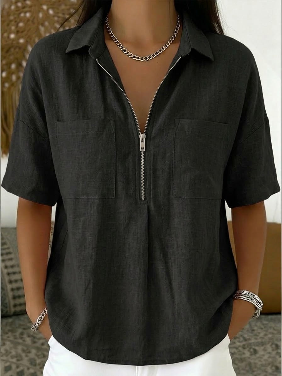 Garance™ | Half-Zip Linen & Cotton Shirt