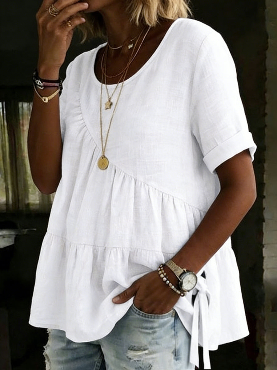 Dalia™ | Loose cotton & linen shirt with drawstring