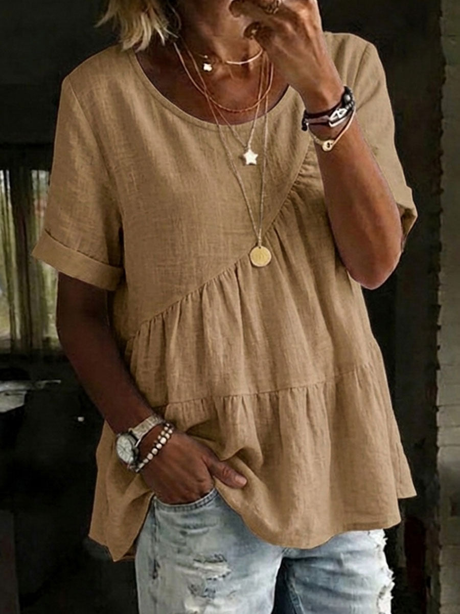 Dalia™ | Loose cotton & linen shirt with drawstring