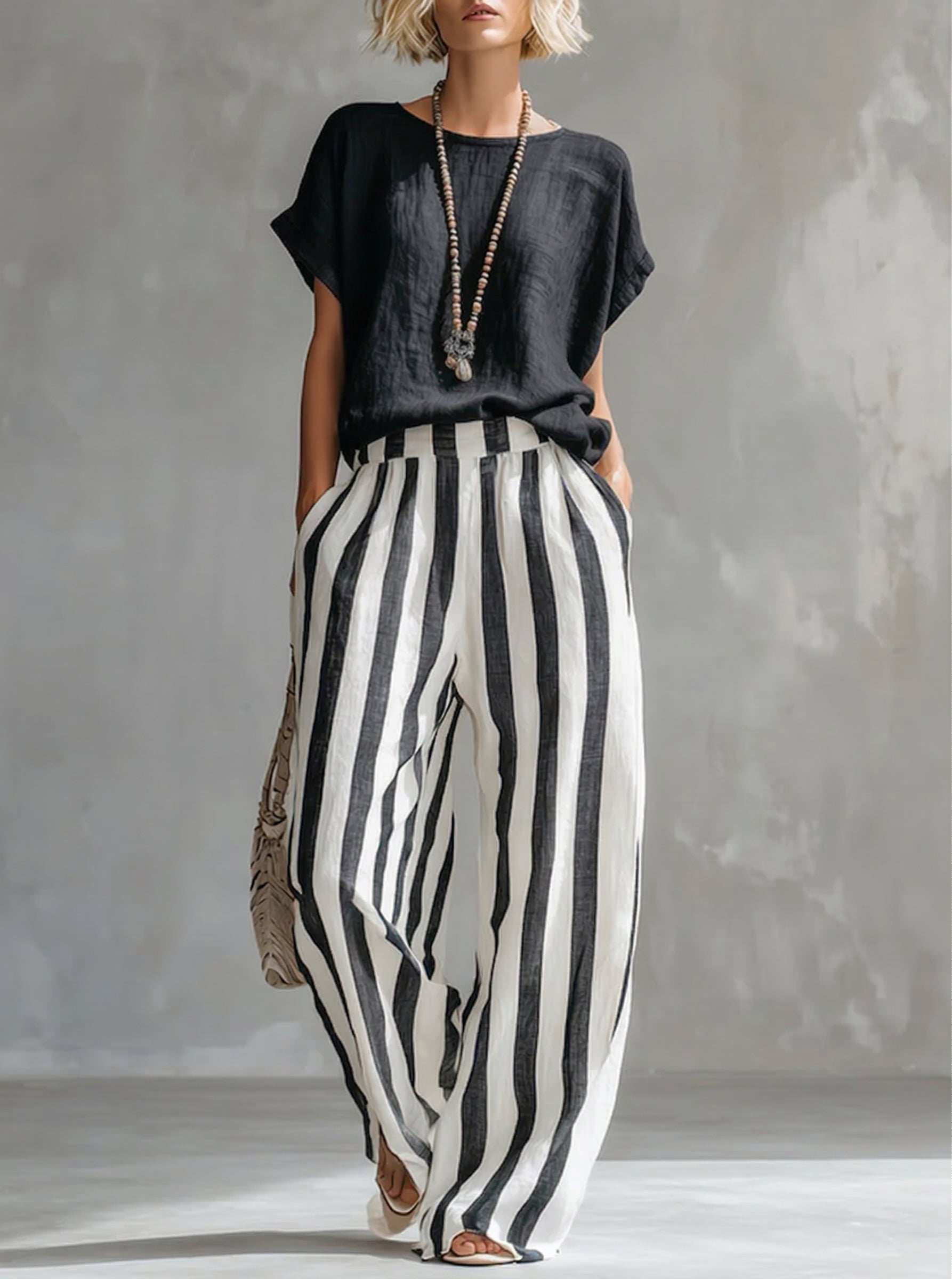 Chaimae™ | 2-Piece Striped Cotton-Linen Set