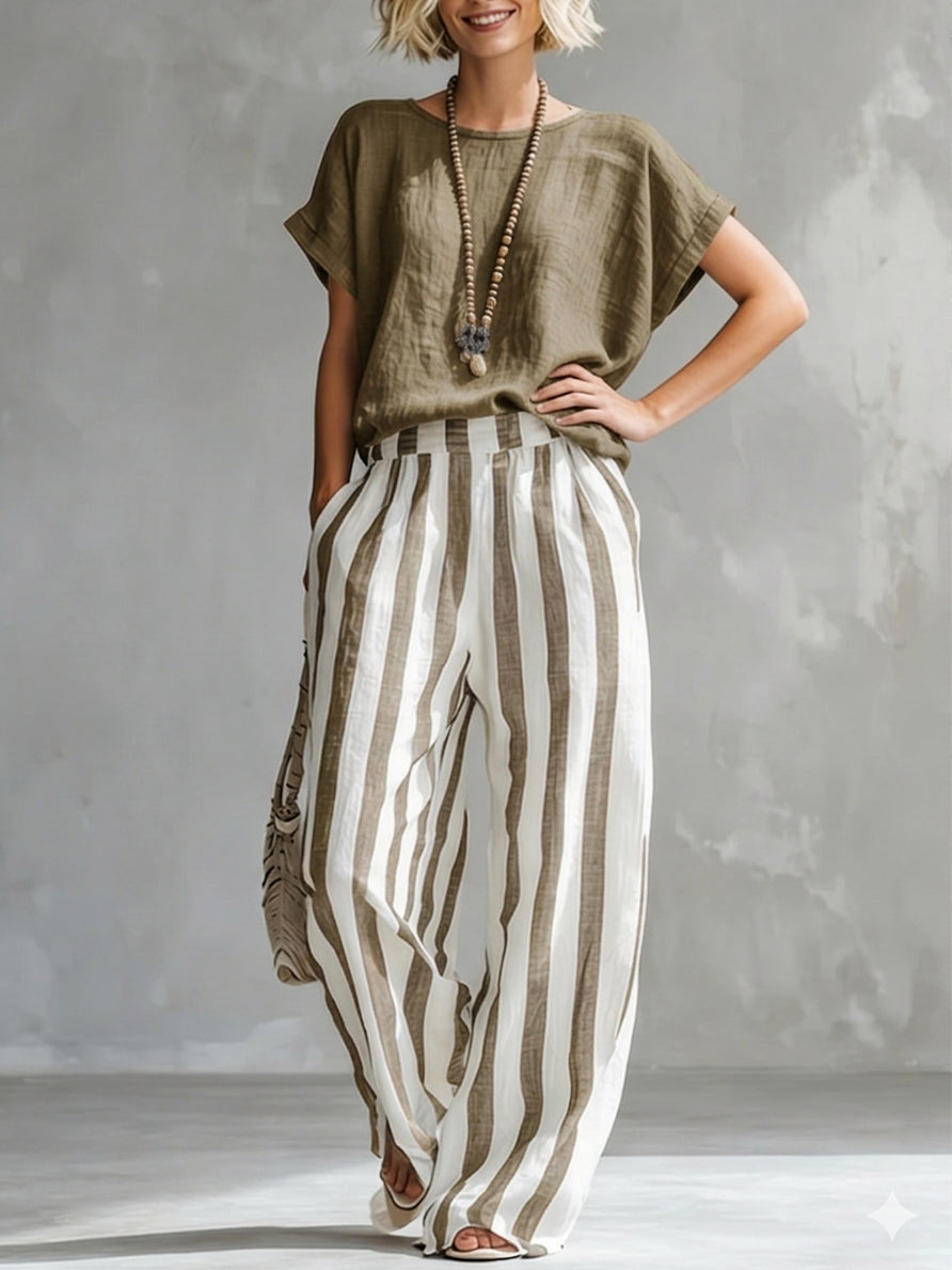 Chaimae™ | 2-Piece Striped Cotton-Linen Set