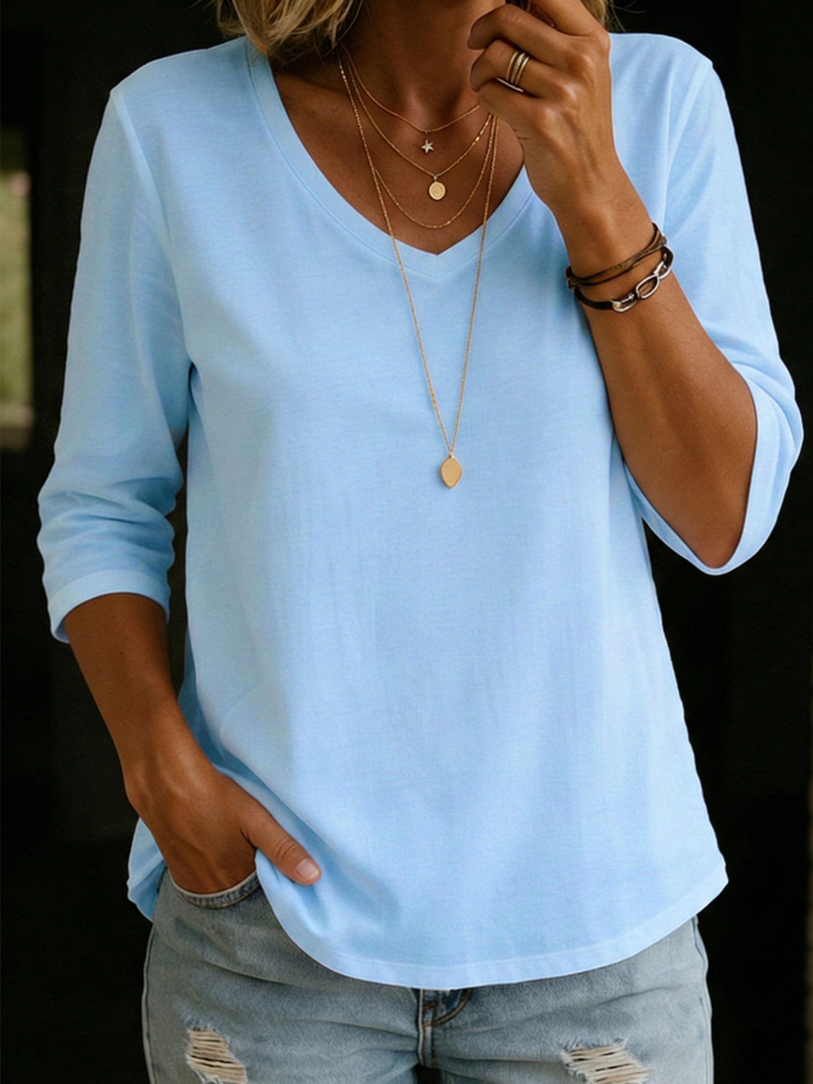 Lina™ | Cotton V-neck T-shirt