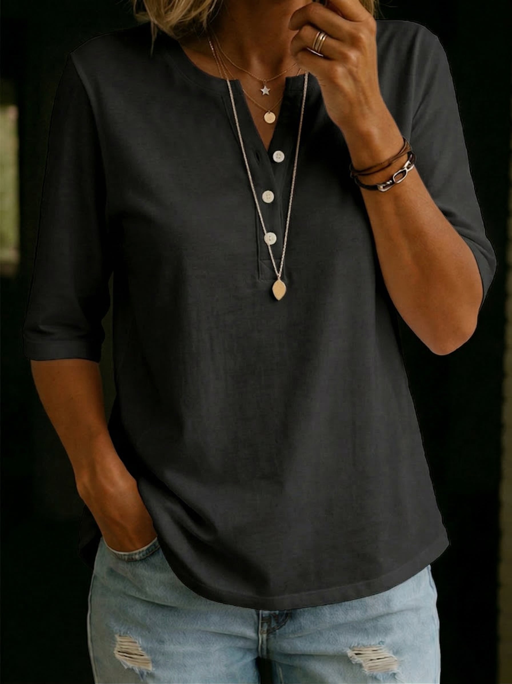 Louna™ | Cotton Henley T-shirt
