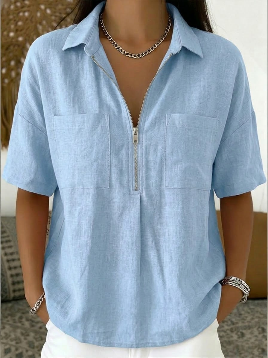 Garance™ | Half-Zip Linen & Cotton Shirt