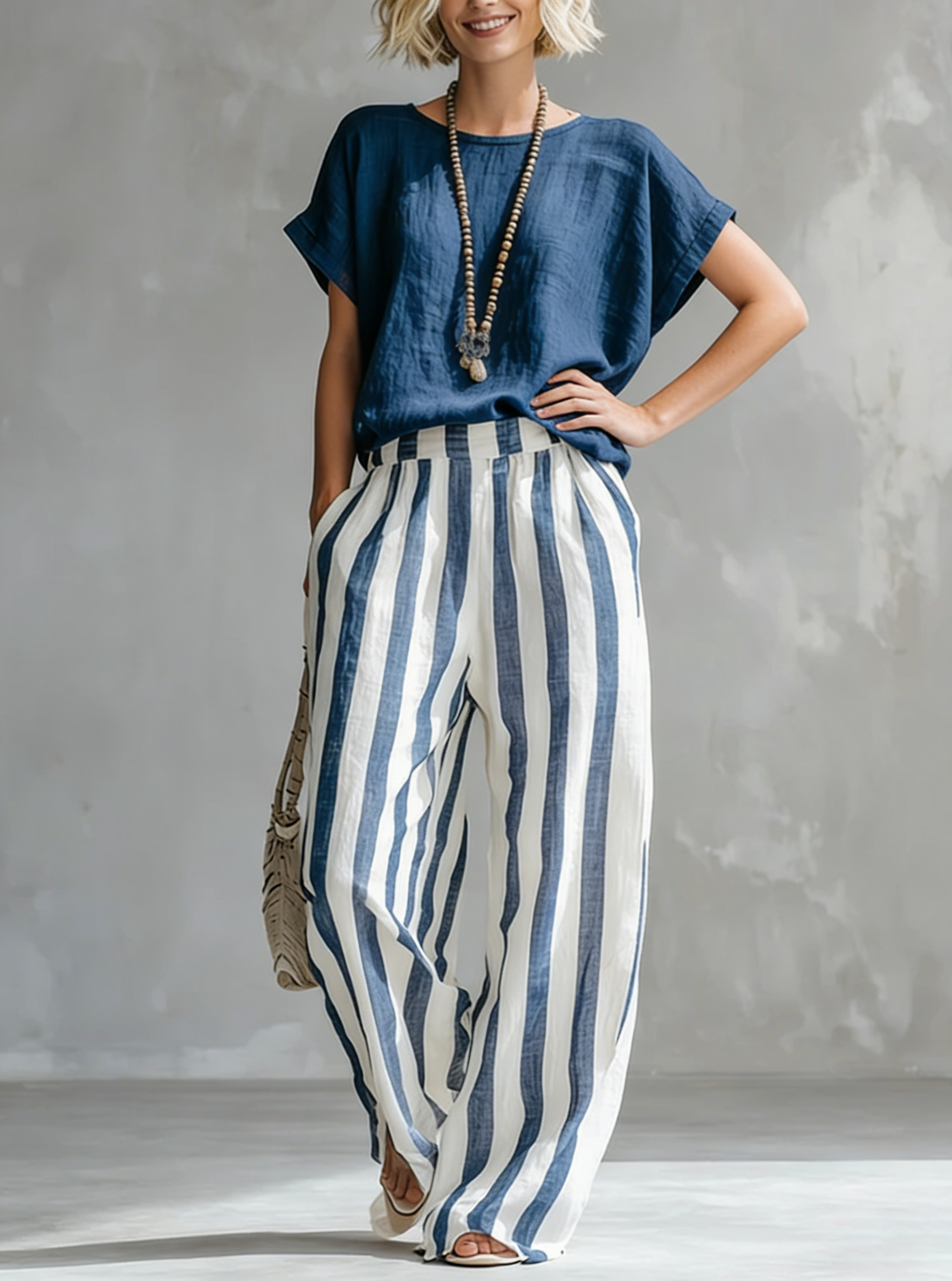 Chaimae™ | 2-Piece Striped Cotton-Linen Set