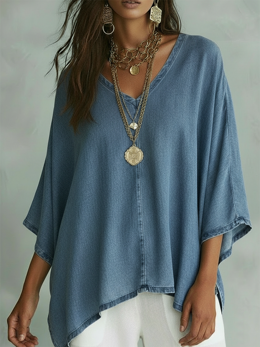 Margot™ | V-Neck Denim Shirt