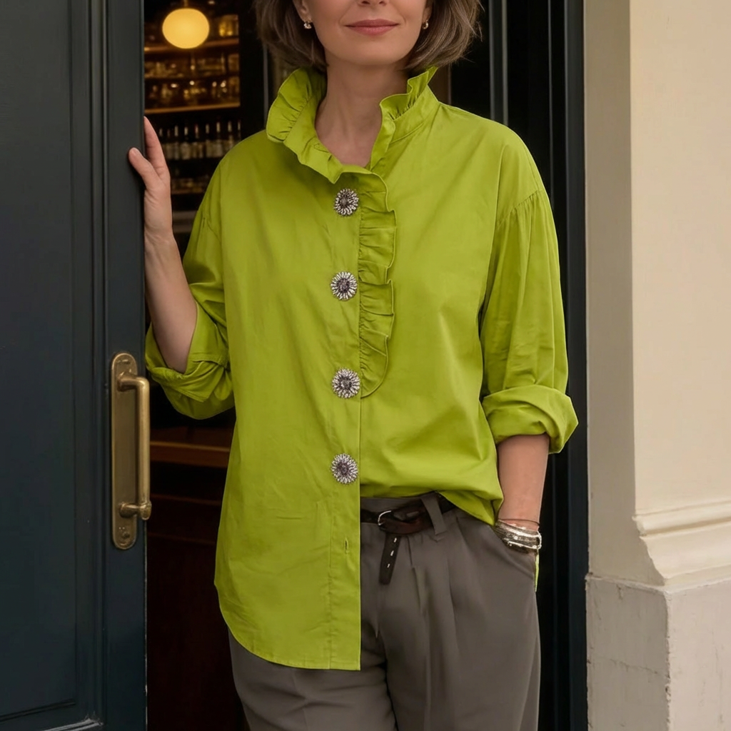 Eva™ | Cotton Ruffled Collar Shirt