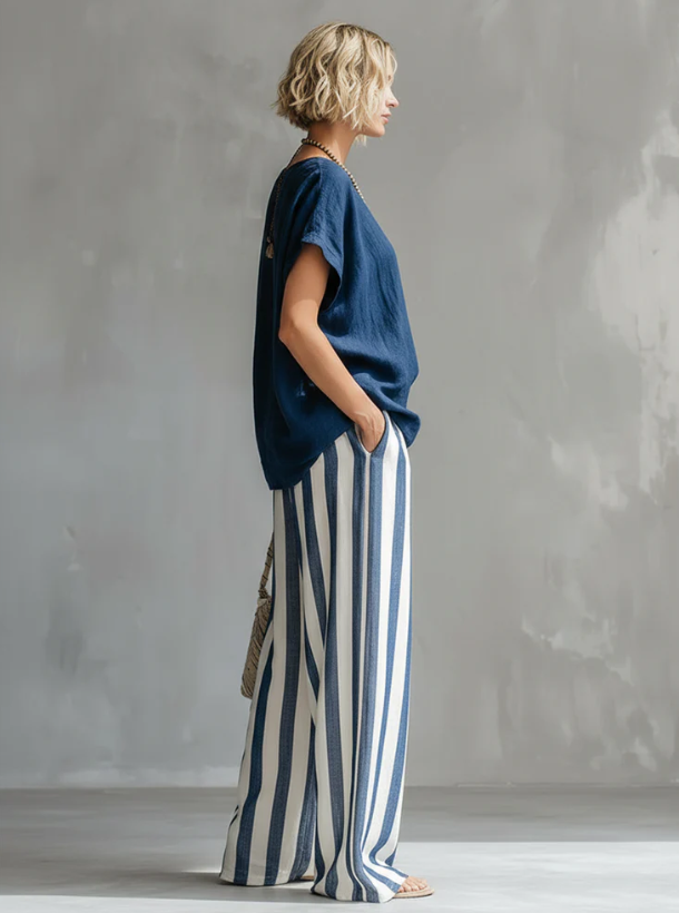 Chaimae™ | 2-Piece Striped Cotton-Linen Set