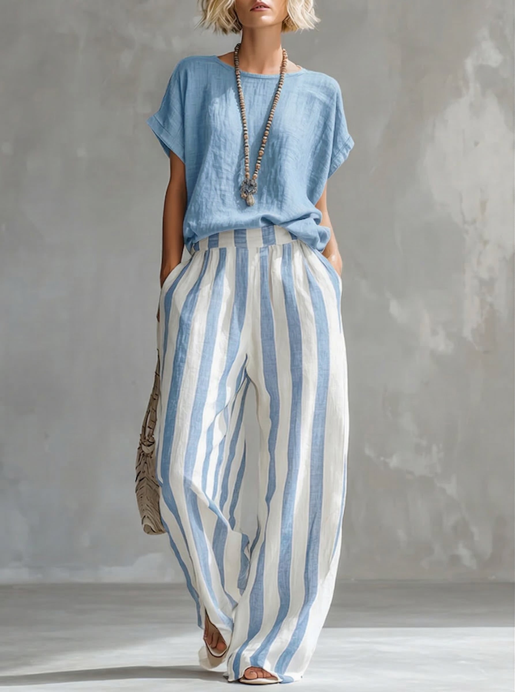 Chaimae™ | 2-Piece Striped Cotton-Linen Set