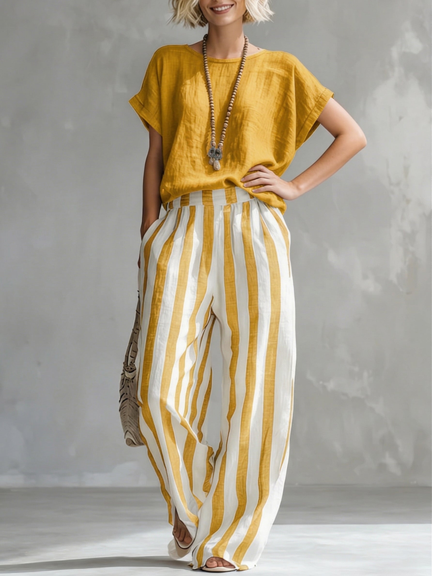 Chaimae™ | 2-Piece Striped Cotton-Linen Set