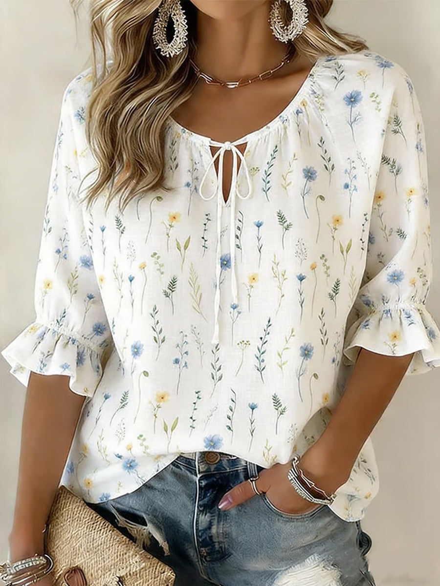 Fleurette™ | Floral Shirt with 3/4 Sleeves