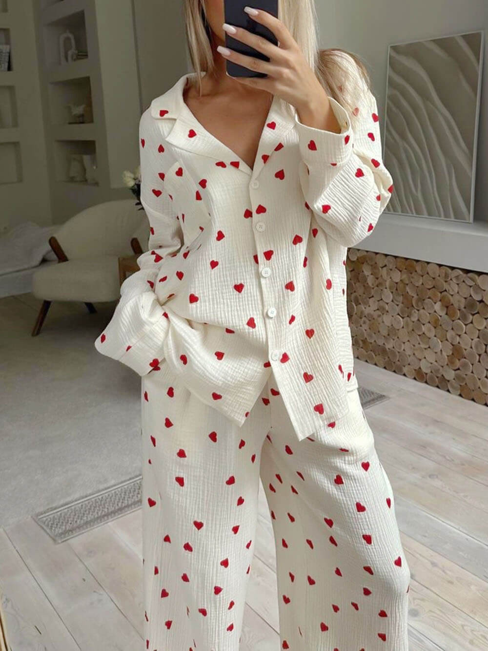 Pyjama-Sets mit niedlichem Herzaufdruck