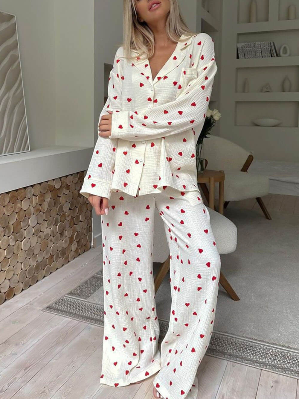 Pyjama-Sets mit niedlichem Herzaufdruck