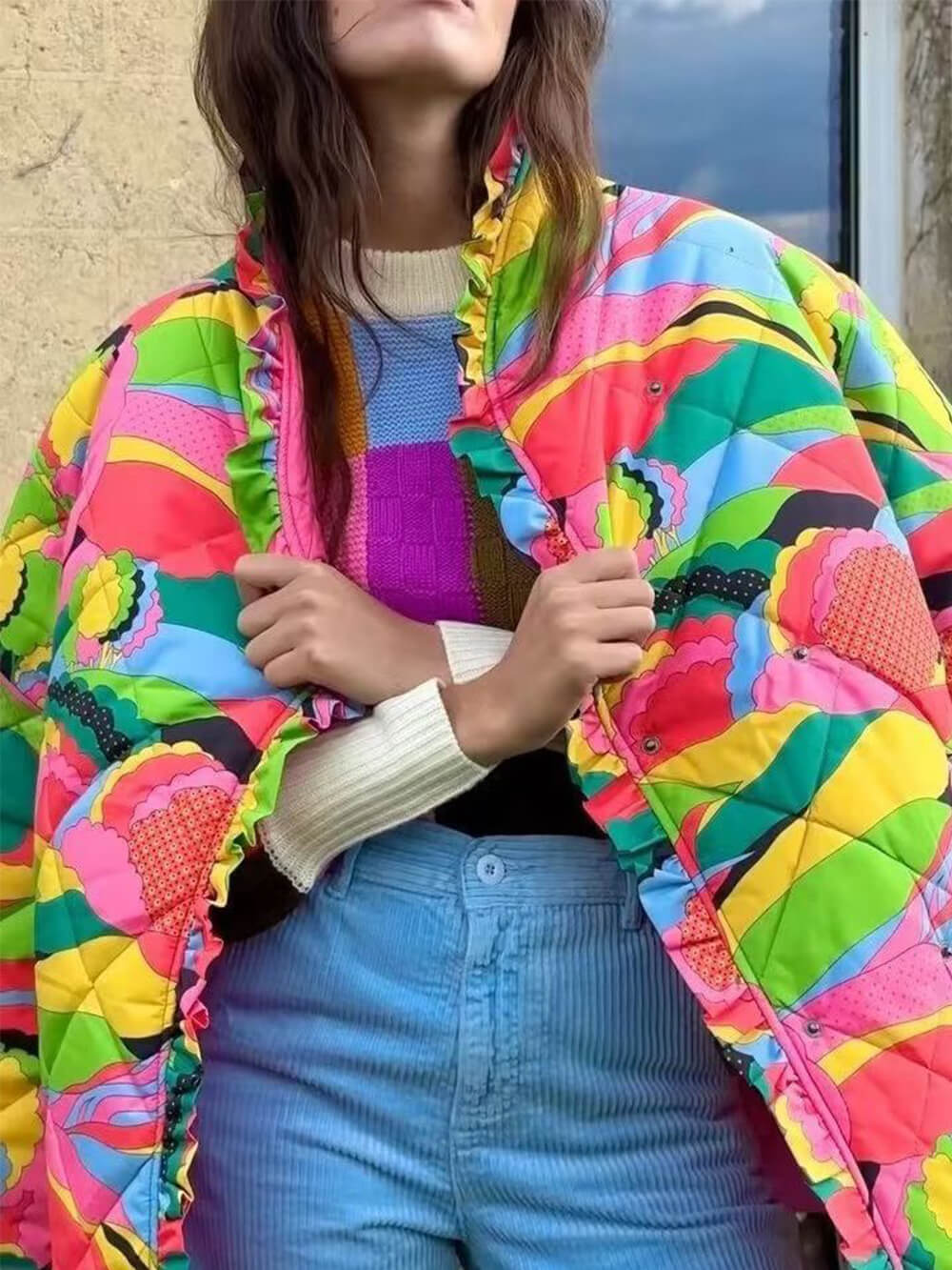 Pleated Jacket with Lace Trim