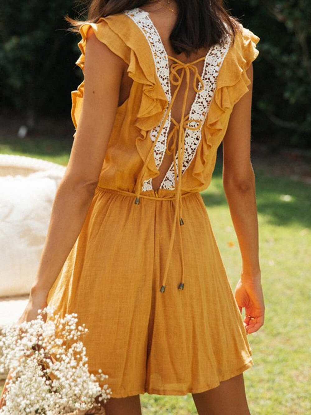Patchwork-Overall aus Spitze mit quadratischem Ausschnitt