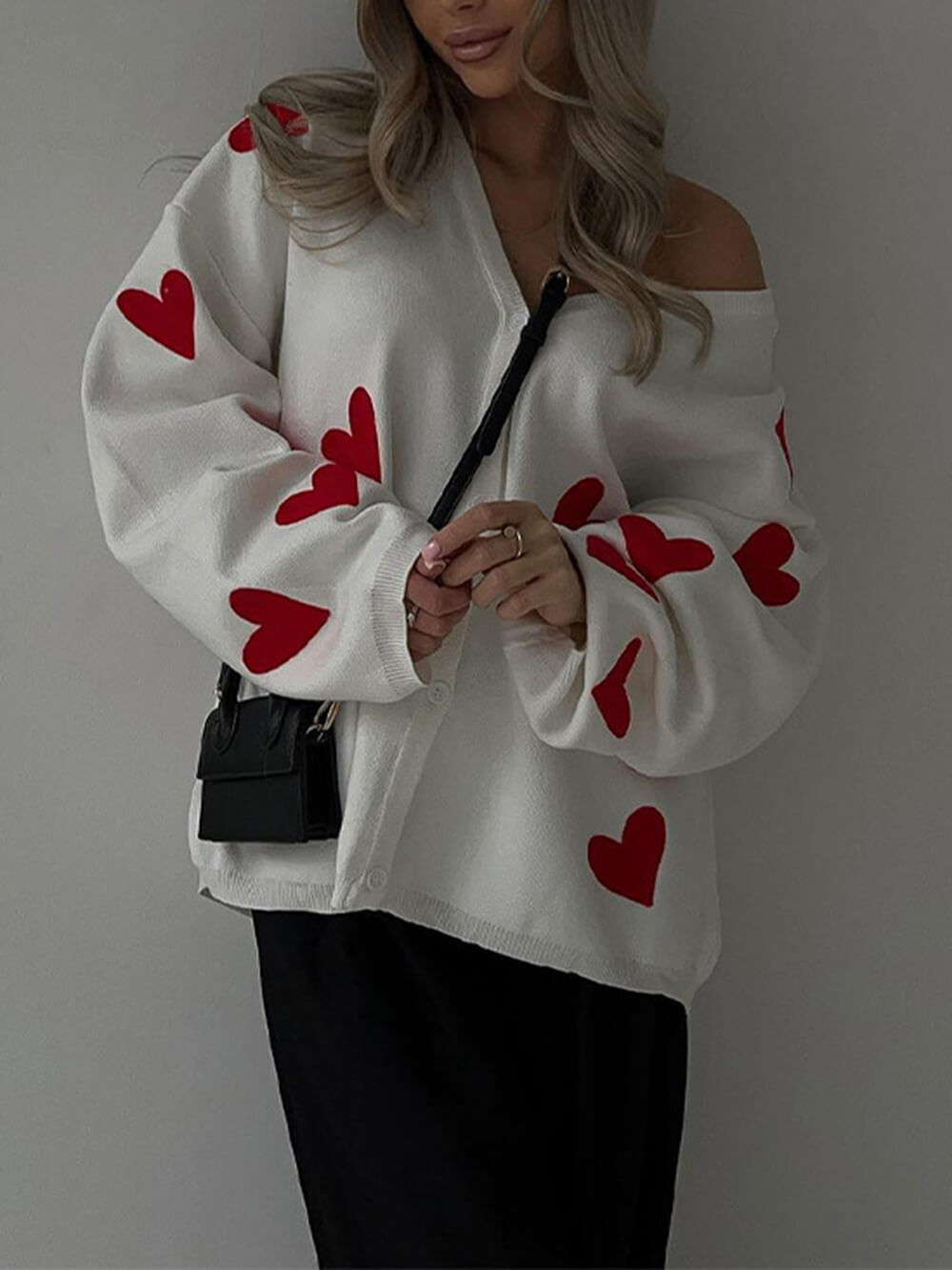Gebreide Cardigan met Geborduurd Hart