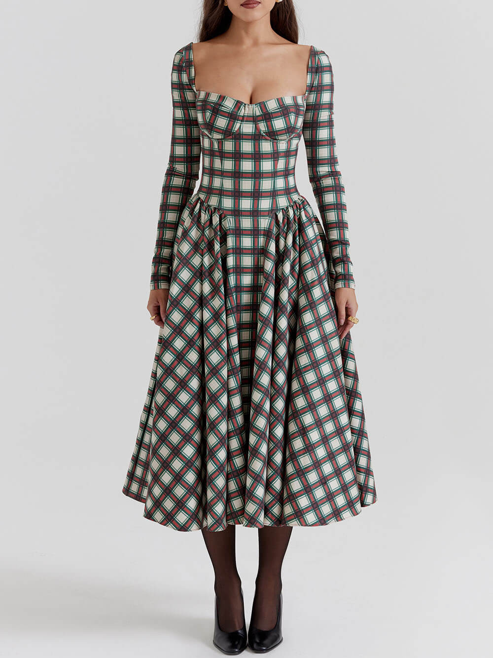 Kleid halblang Korsett Schottenmuster rot