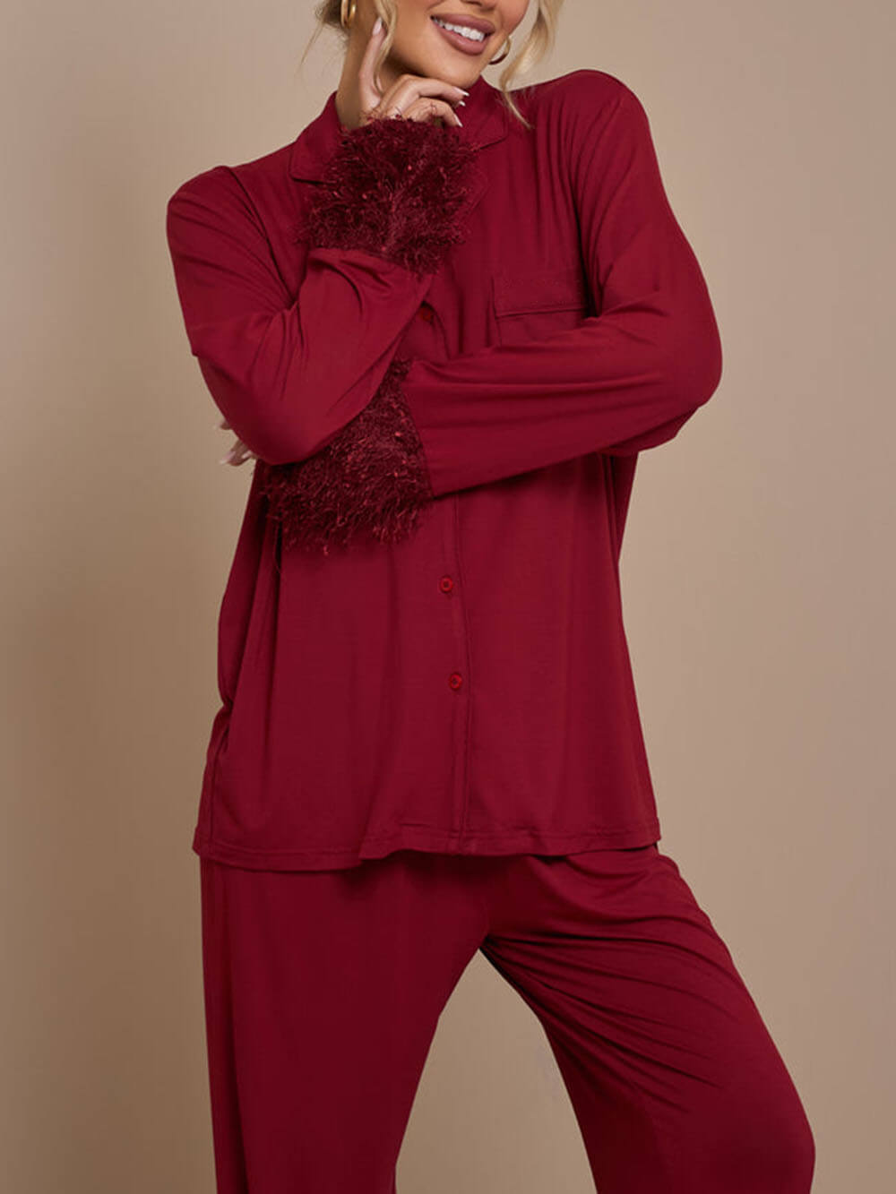 Pyjama-Set mit Pompons und Patchwork