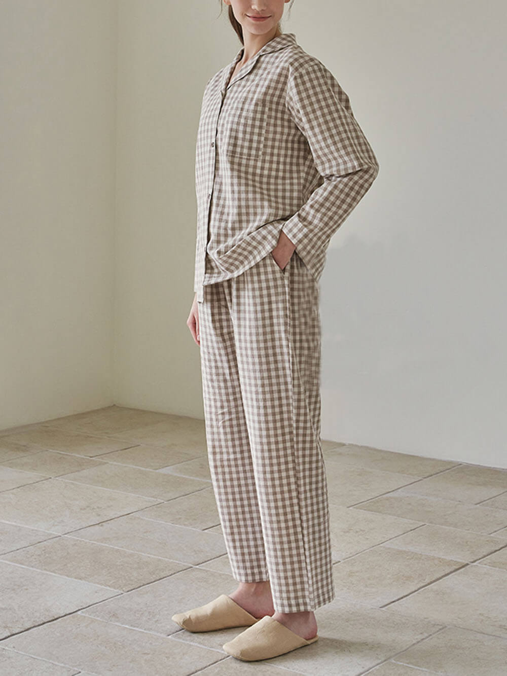 Weit geschnittenes kariertes Pyjama-Set