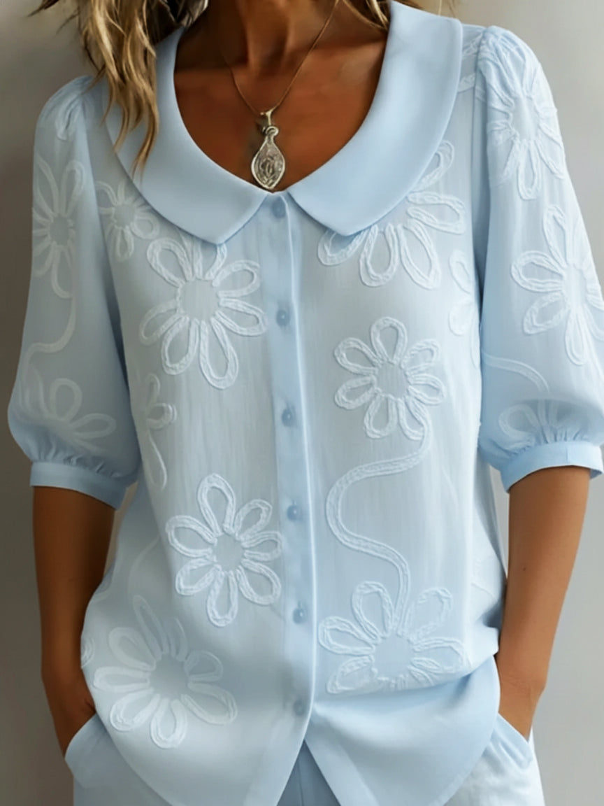LUNA | Collared Long-Sleeve Blouse for Soft Feminine Style