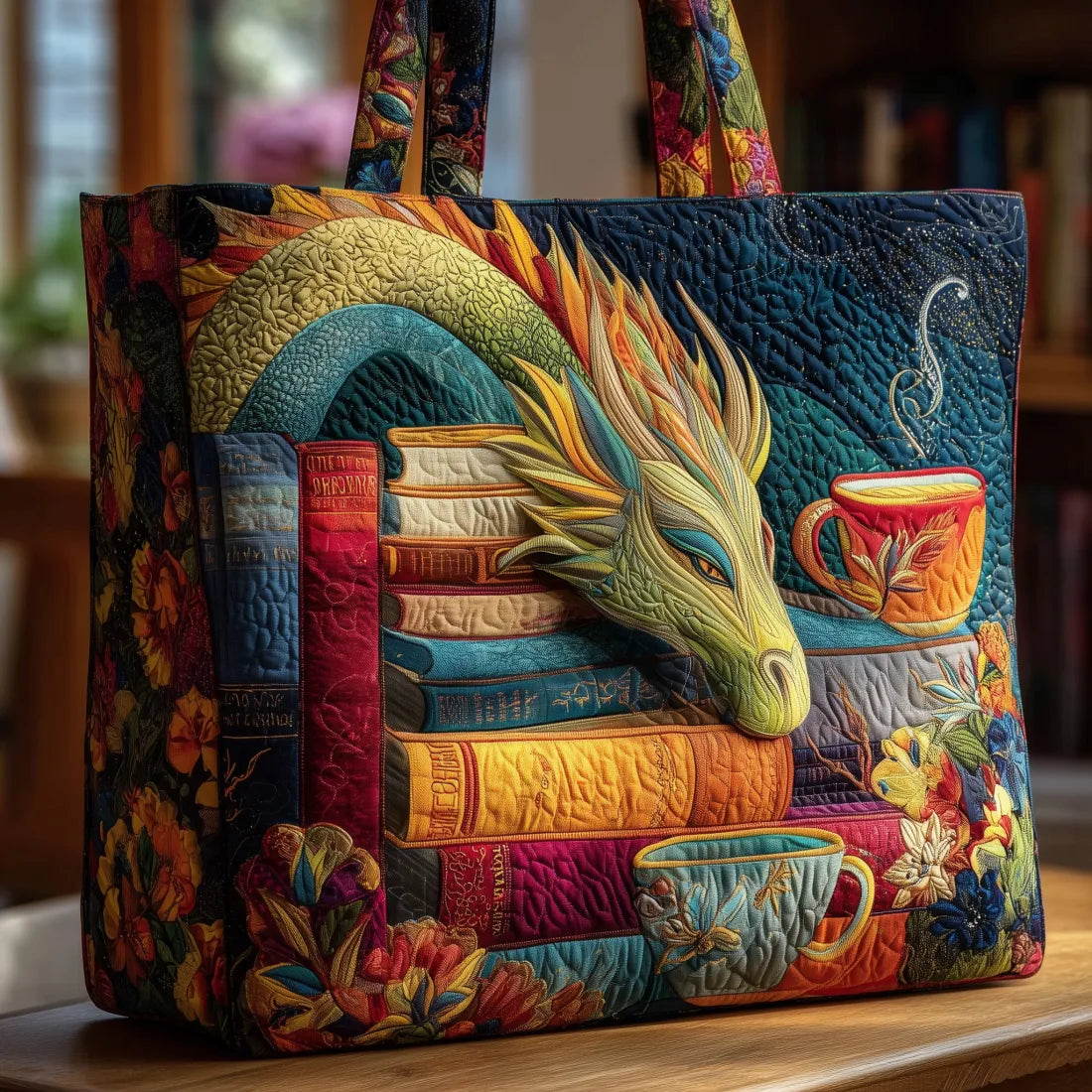 Artisanal Bag - Dragon Reader with Books and Cups