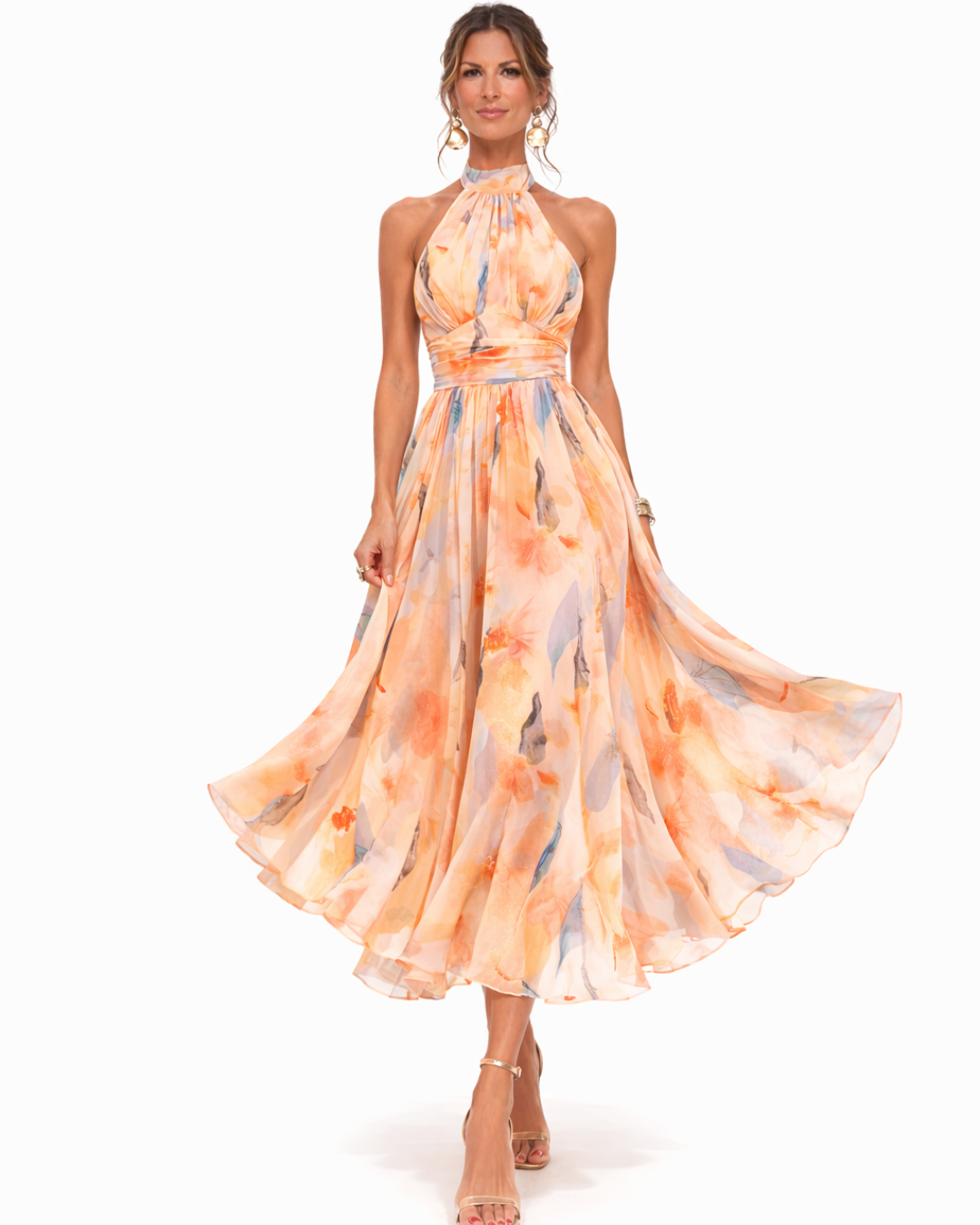 MARLOWE | Halter Maxi Dress Sculpting Fit Artful Summer Style