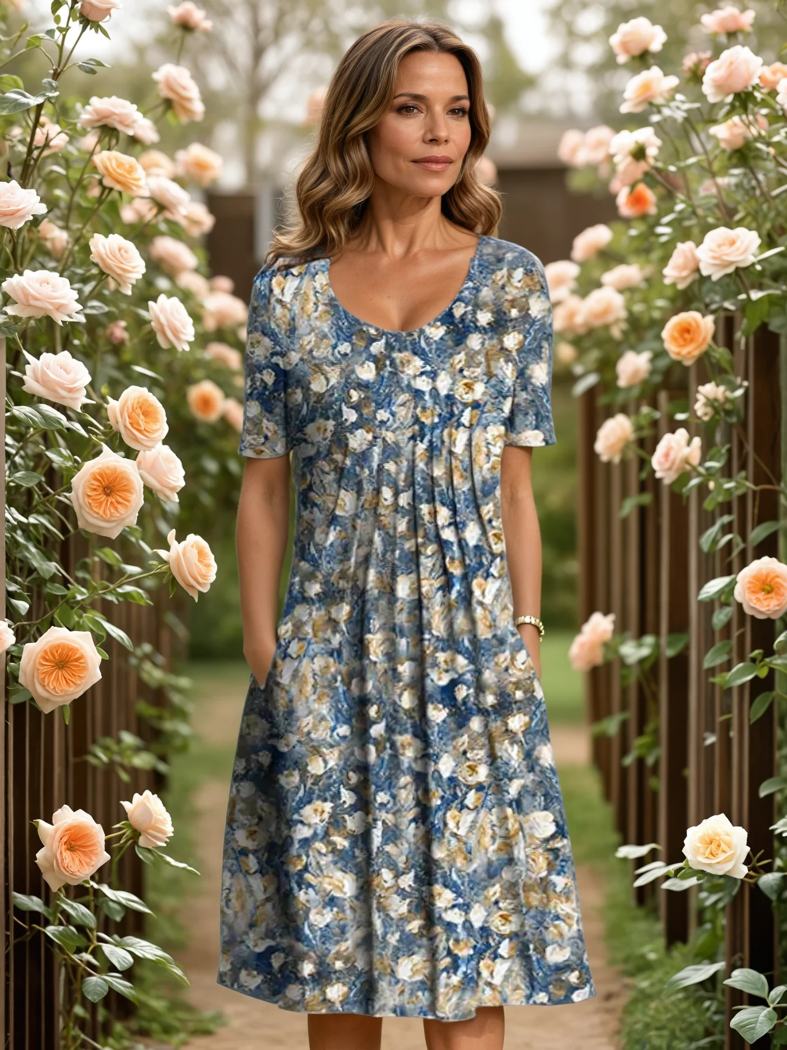 Willow | Floral Midi Dress with Empire Waist and Side Pockets