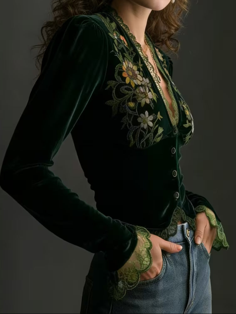 Suzanne™ | Embroidered Velvet Top