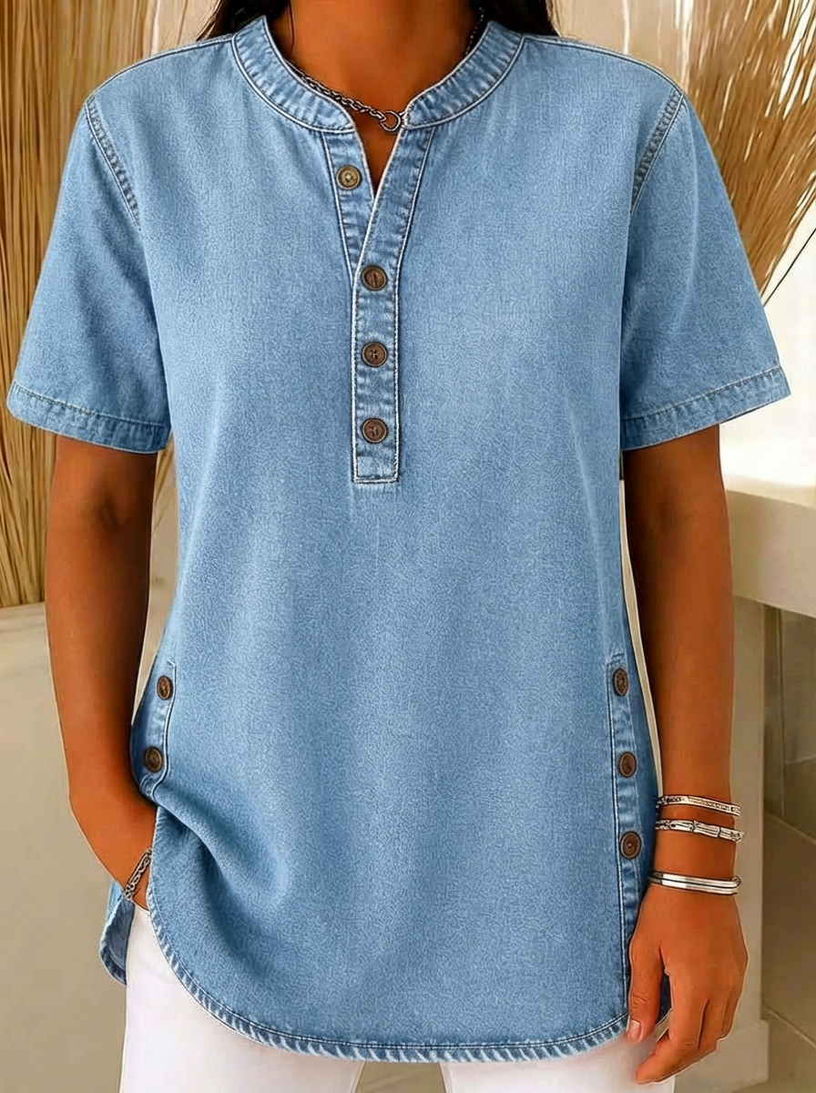 Apolline™ | Cotton Denim Blouse