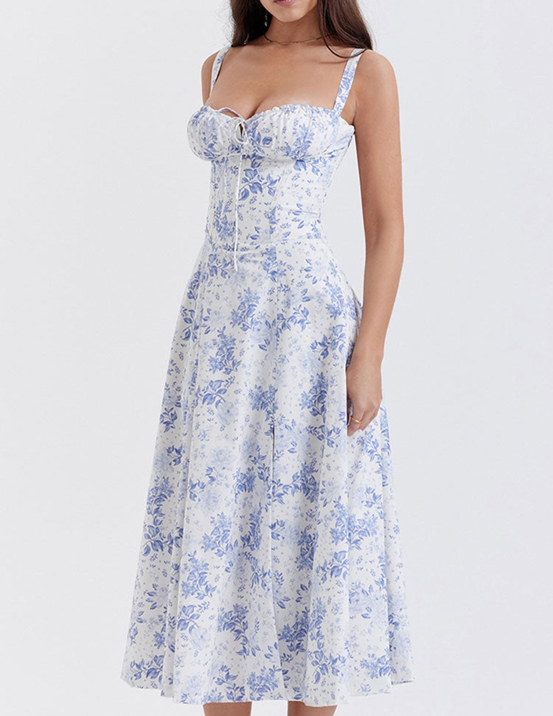Babydoll-Kleid mit Fischgrätenmuster und Rosendruck
