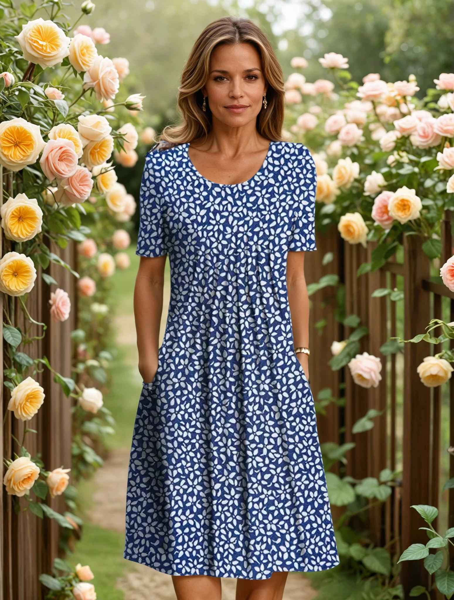 Willow | Floral Midi Dress with Empire Waist and Side Pockets