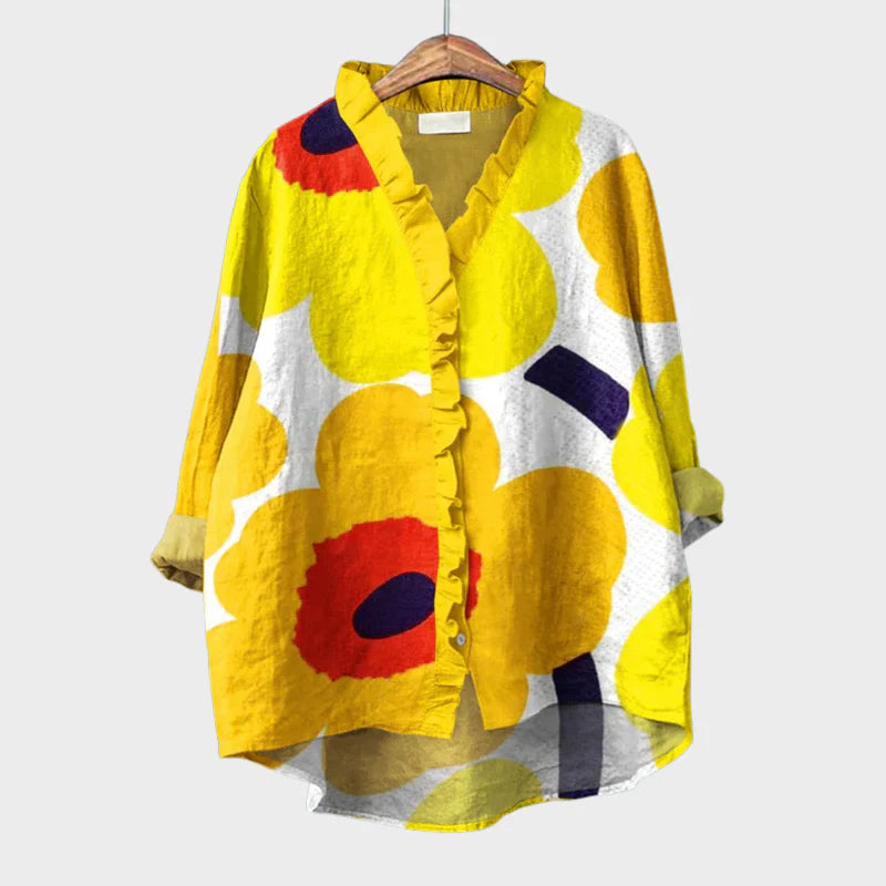 Harper™ | Women Blouses Long Sleeve Button Up Shirt with Ruffle V-Neck