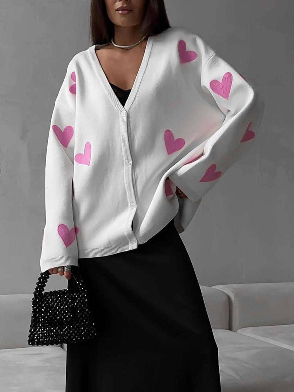 Gebreide Cardigan met Geborduurd Hart