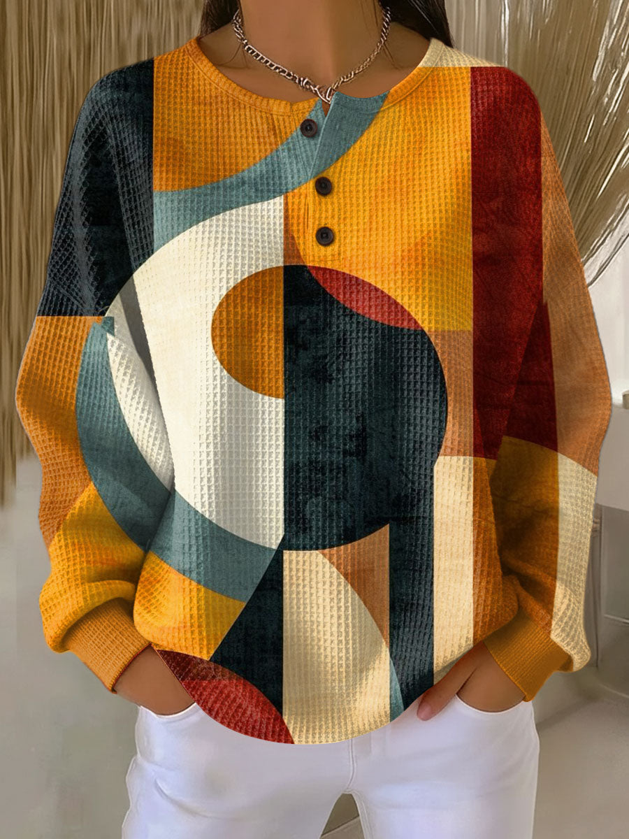 Lærke | Waffle Sweater with Geometric Pattern