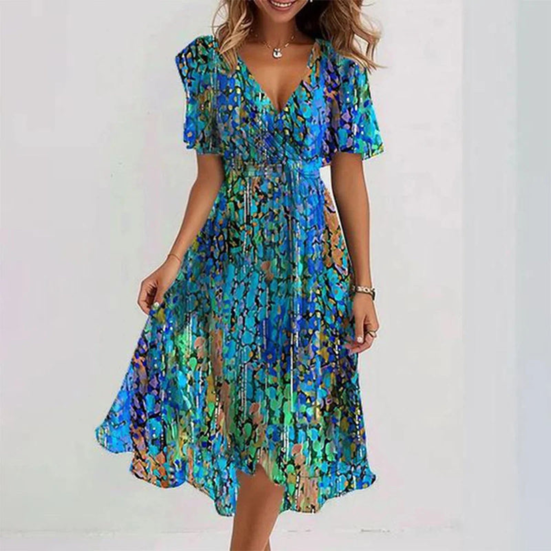 Jade | Floral Midi Dress with V-Neck and Flutter Sleeves