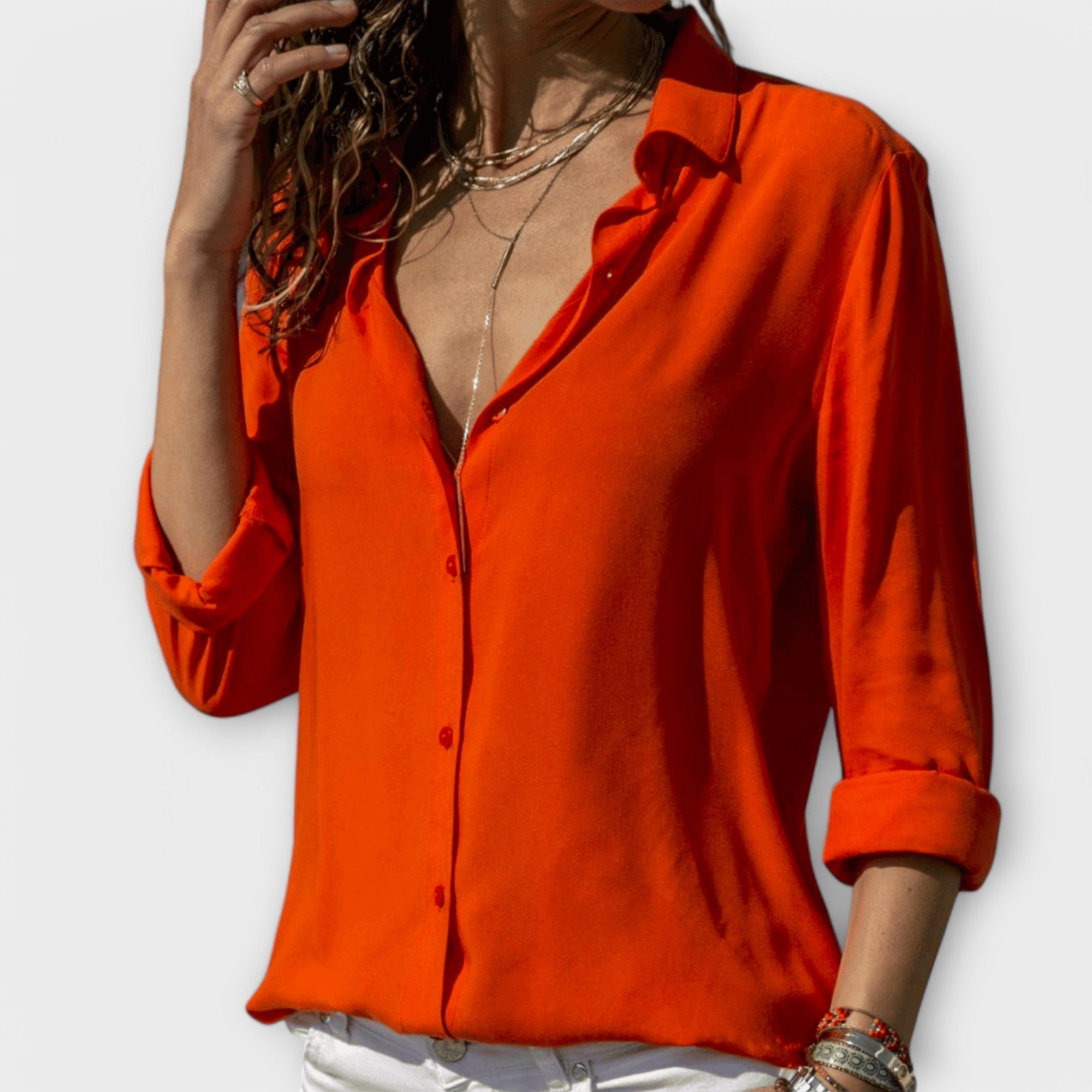 HARPER | White Blouse with Button Front and Long Sleeves for Effortless Elegance