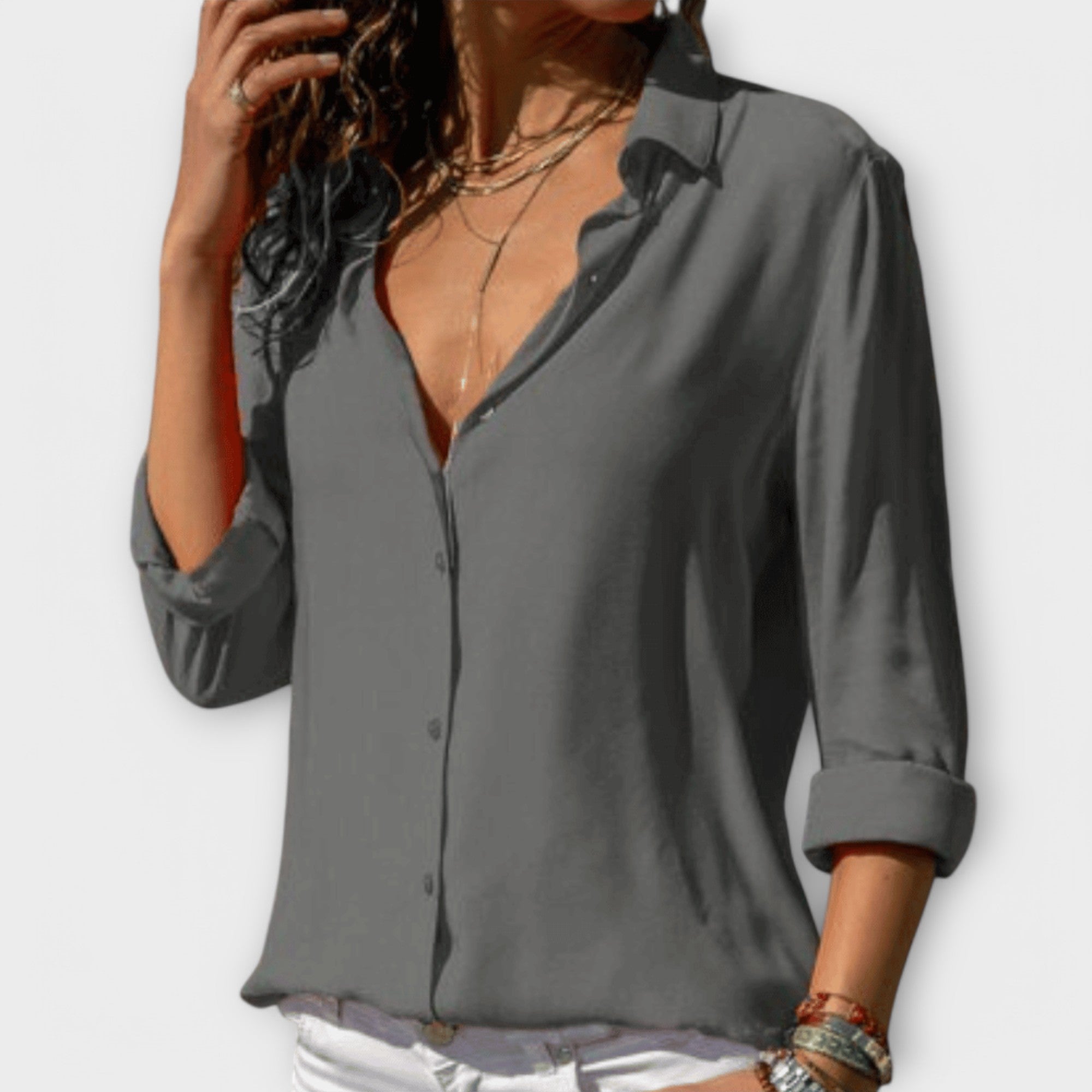 HARPER | White Blouse with Button Front and Long Sleeves for Effortless Elegance