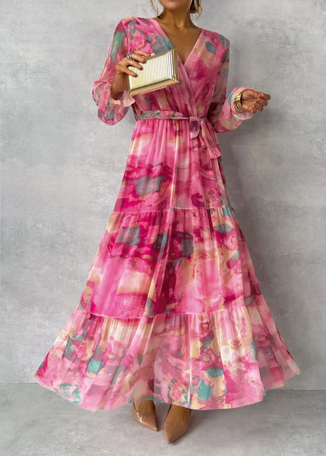 ZOEY | Vibrant Floral Wrap Dress with Flattering Tiered Silhouette