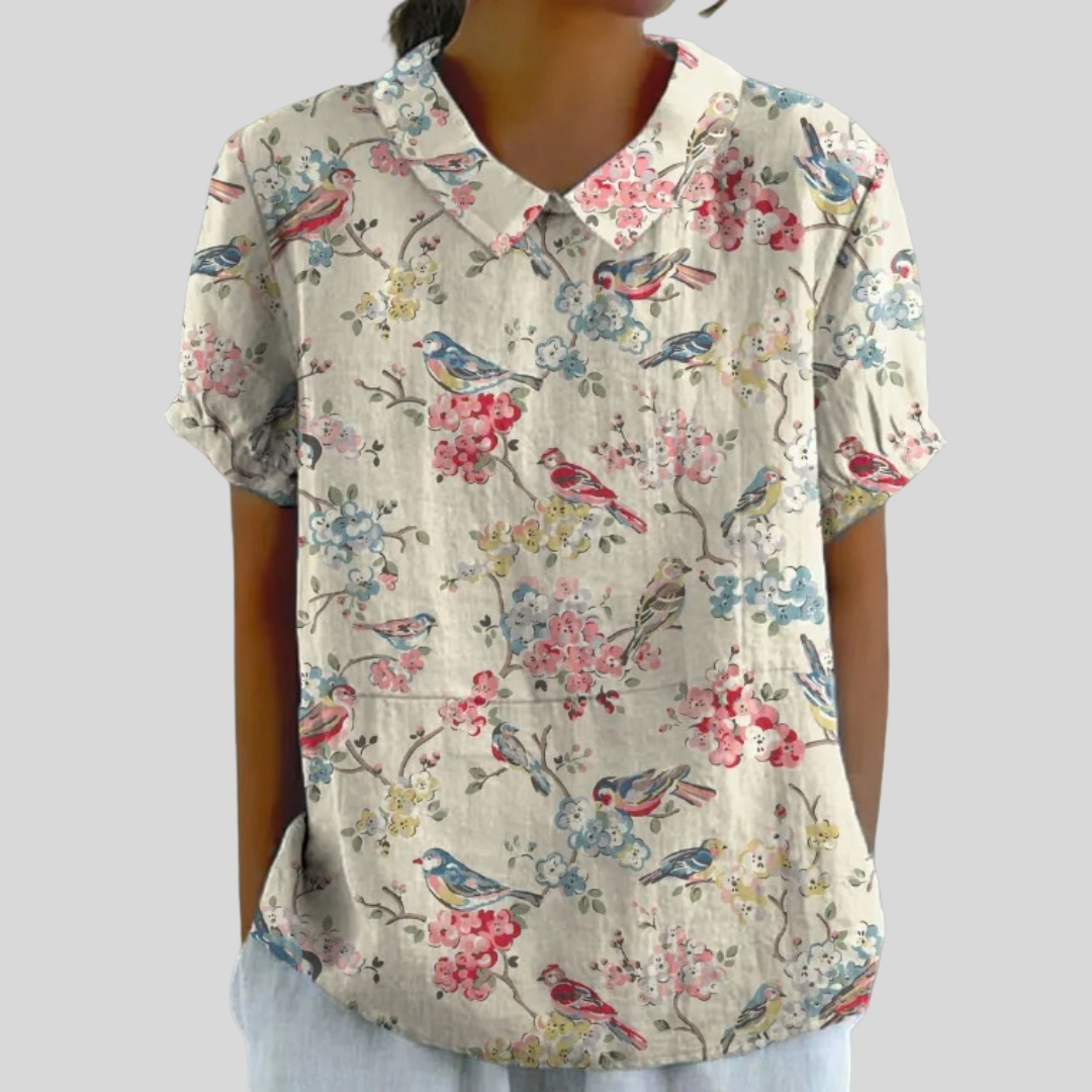 Clemence™ | Bird and Flower Printed Blouse