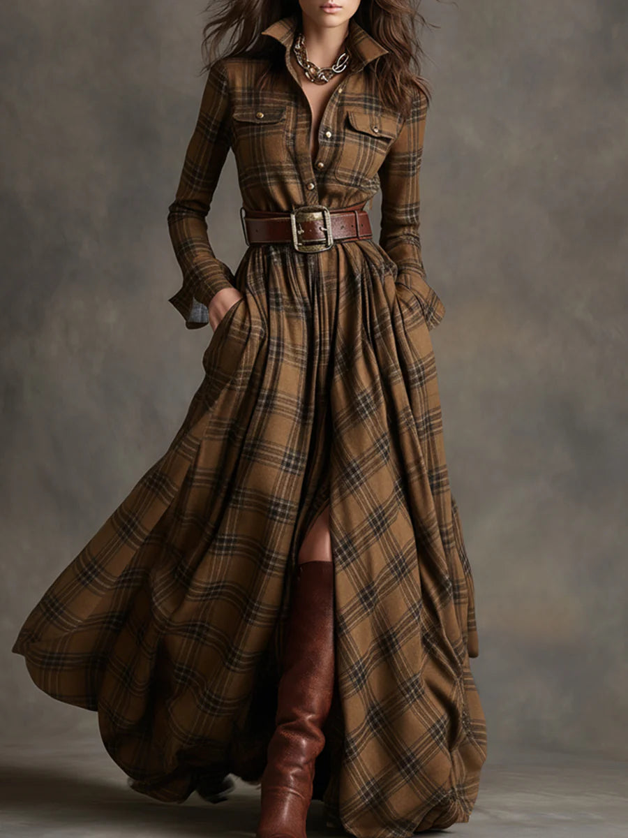 Beatriz | Long Checked Dress with Belt