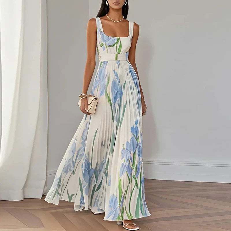 LYRA | Elegant Floral Maxi Dress with Flattering Pleated Silhouette