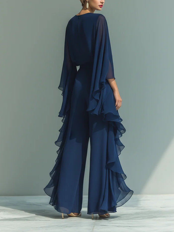 Quinn | Formal Two-Piece Set with Bell Sleeves and Cascading Ruffle Detail