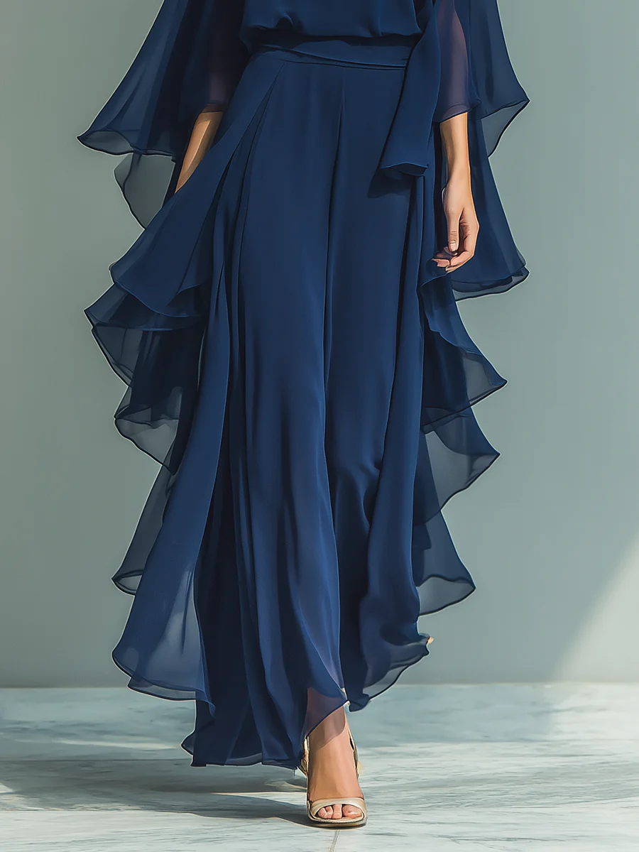 Quinn | Formal Two-Piece Set with Bell Sleeves and Cascading Ruffle Detail
