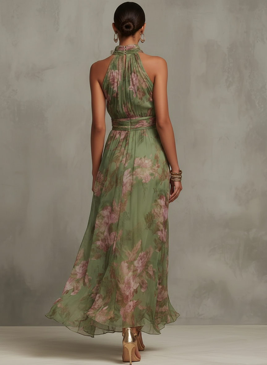 LYRA | Floral Halter Maxi for Effortless Elegance and Graceful Movement