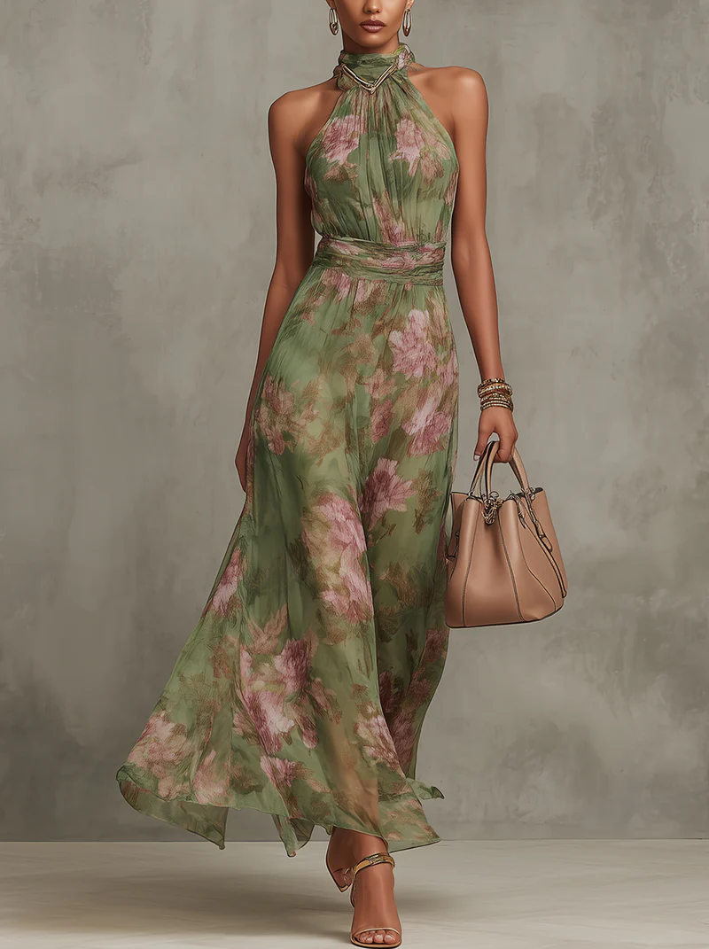 LYRA | Floral Halter Maxi for Effortless Elegance and Graceful Movement