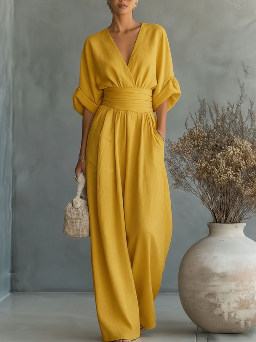 Eliane™ | Pastel Blue V-Neck Jumpsuit