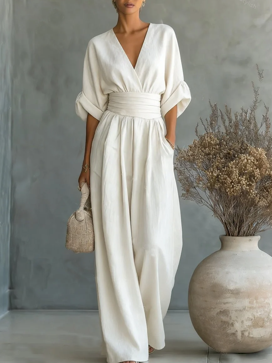 Eliane™ | Pastel Blue V-Neck Jumpsuit