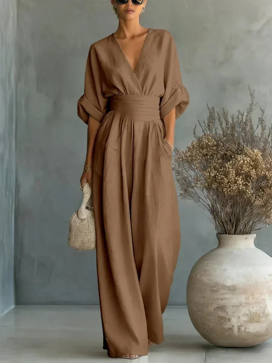 Eliane™ | Pastel Blue V-Neck Jumpsuit