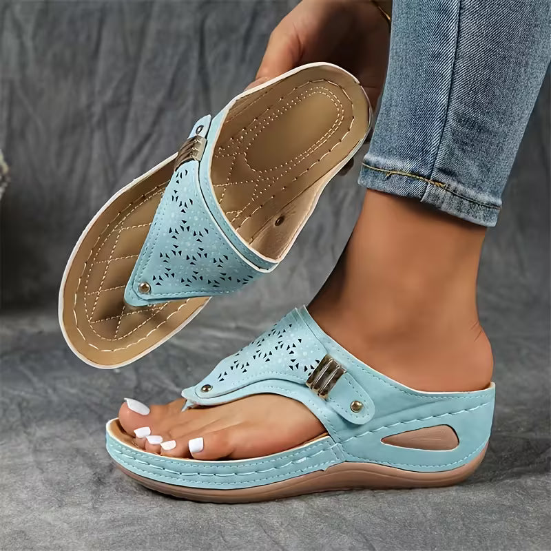 Mila | Wedge Thong Sandals with Cutout Strap and Cushioned Footbed