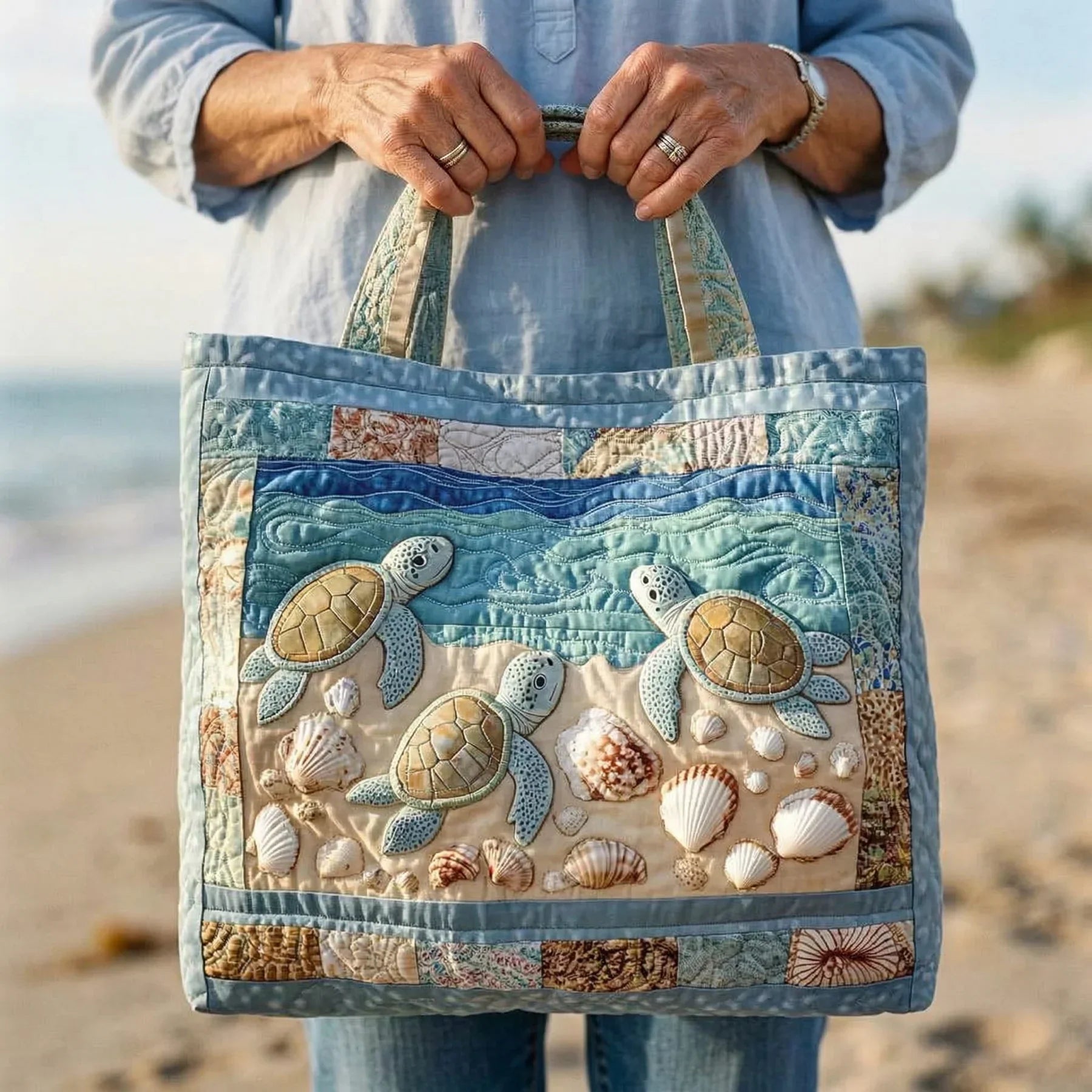 Artisan Quilted Tote - Sea Turtles